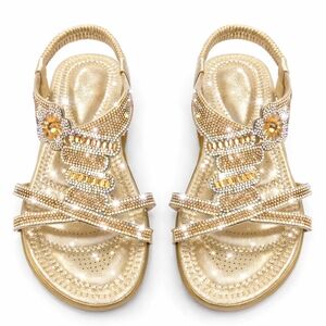 Gold Rhinestone Embellished Slingback Sandals | Size US 10 (EU 41) New with box